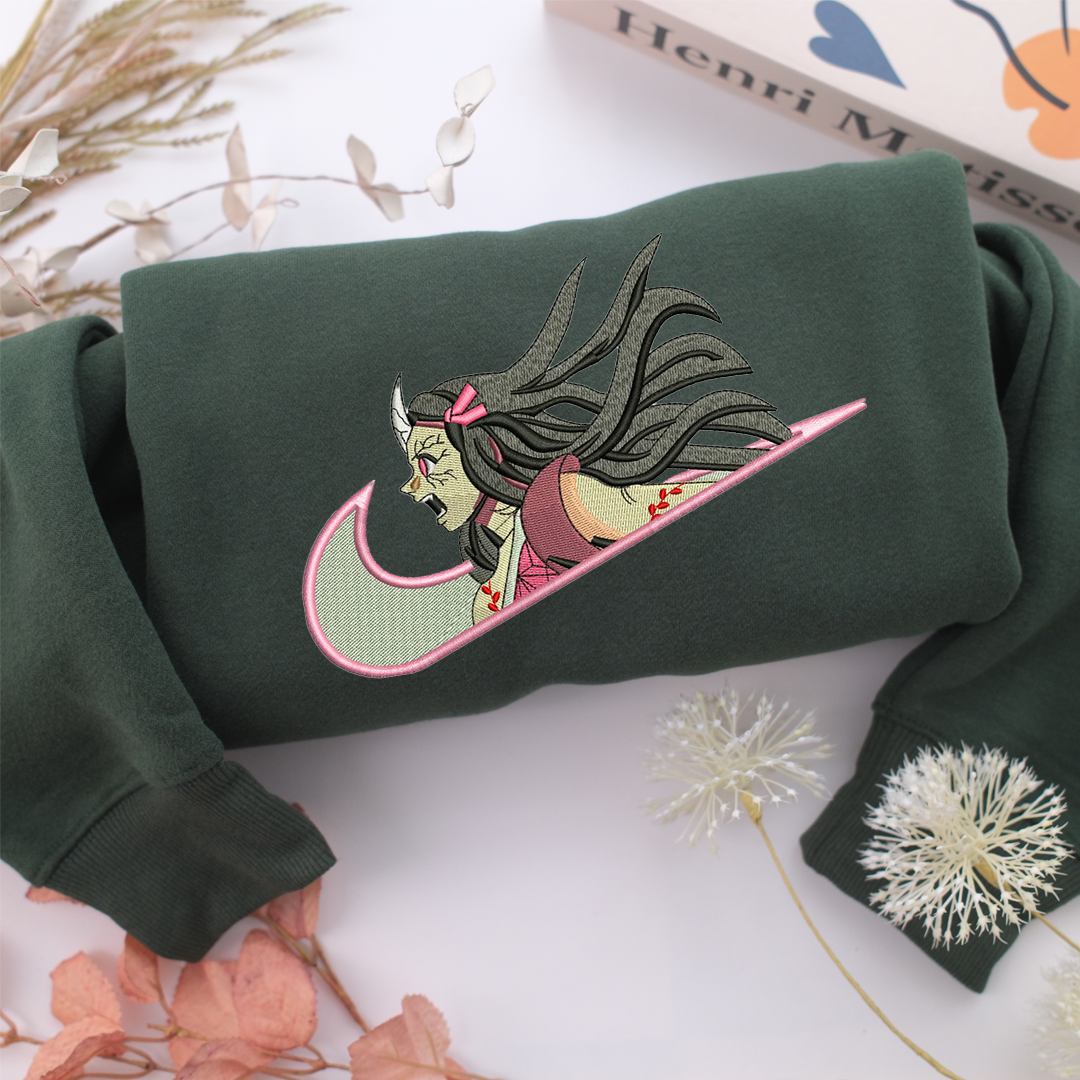 Angry Nezuko Kamado Nike Embroidered Sweatshirt, Nike Movie Inspired, Valentine's Day Gifts Idea For Him Her