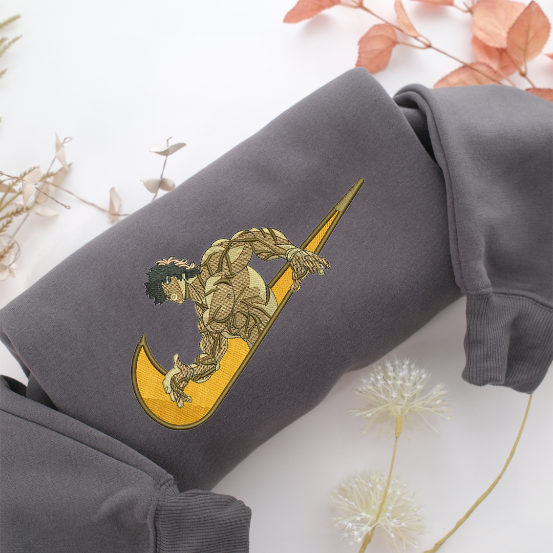 Baki Hanma Swoosh Nike Embroidered Sweatshirt, Nike Movie Inspired, Valentine's Day Gifts Idea For Him Her