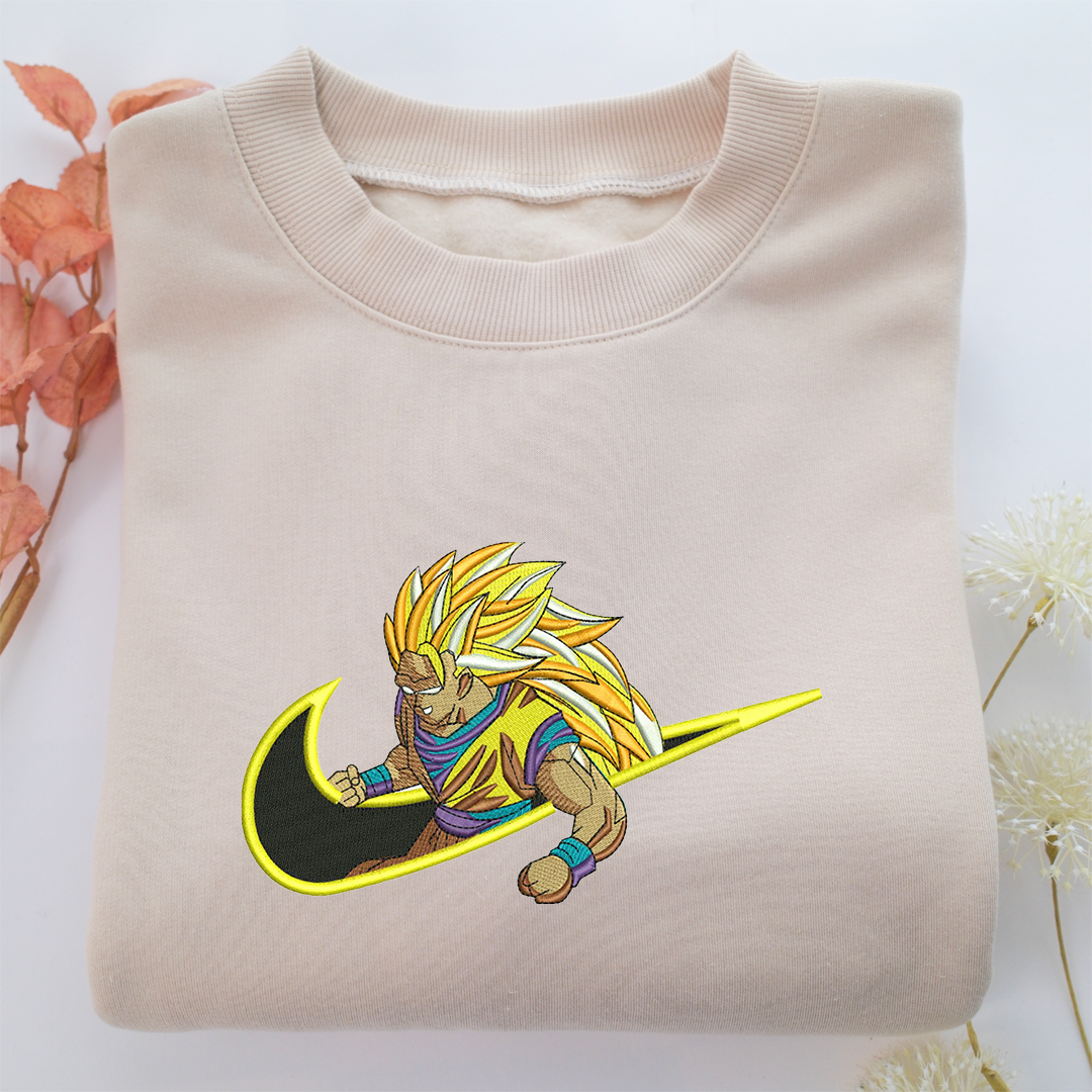Angry Goku Swoosh Nike Embroidered Sweatshirt, Nike Movie Inspired, Valentine's Day Gifts Idea For Him Her