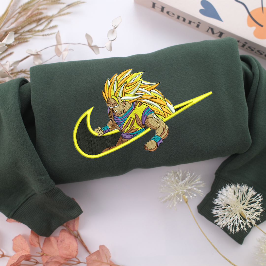 Angry Goku Swoosh Nike Embroidered Sweatshirt, Nike Movie Inspired, Valentine's Day Gifts Idea For Him Her
