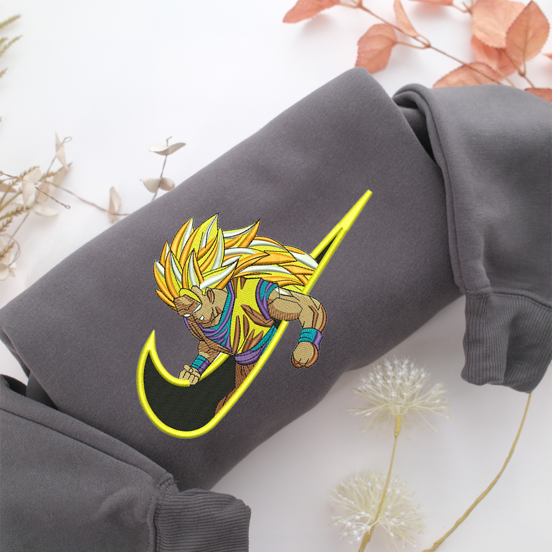 Angry Goku Swoosh Nike Embroidered Sweatshirt, Nike Movie Inspired, Valentine's Day Gifts Idea For Him Her