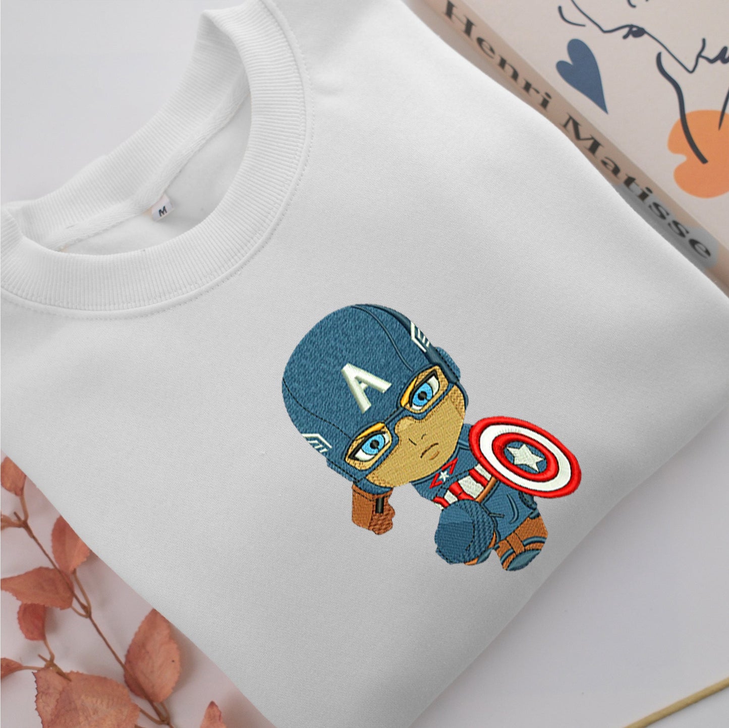 Chibi Captain America Embroidery, Disneyland Embroidered Sweatshirt, Movie Disney Inspired, Valentine's Day Gifts Idea For Him Her