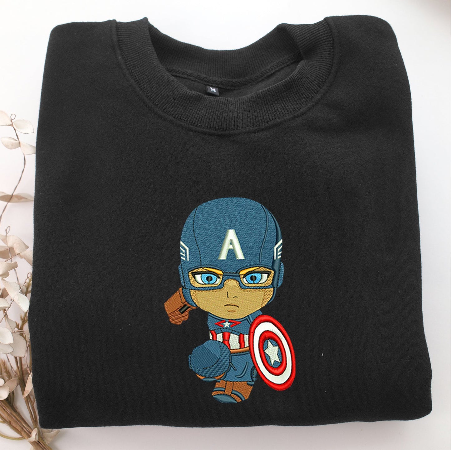 Chibi Captain America Embroidery, Disneyland Embroidered Sweatshirt, Movie Disney Inspired, Valentine's Day Gifts Idea For Him Her