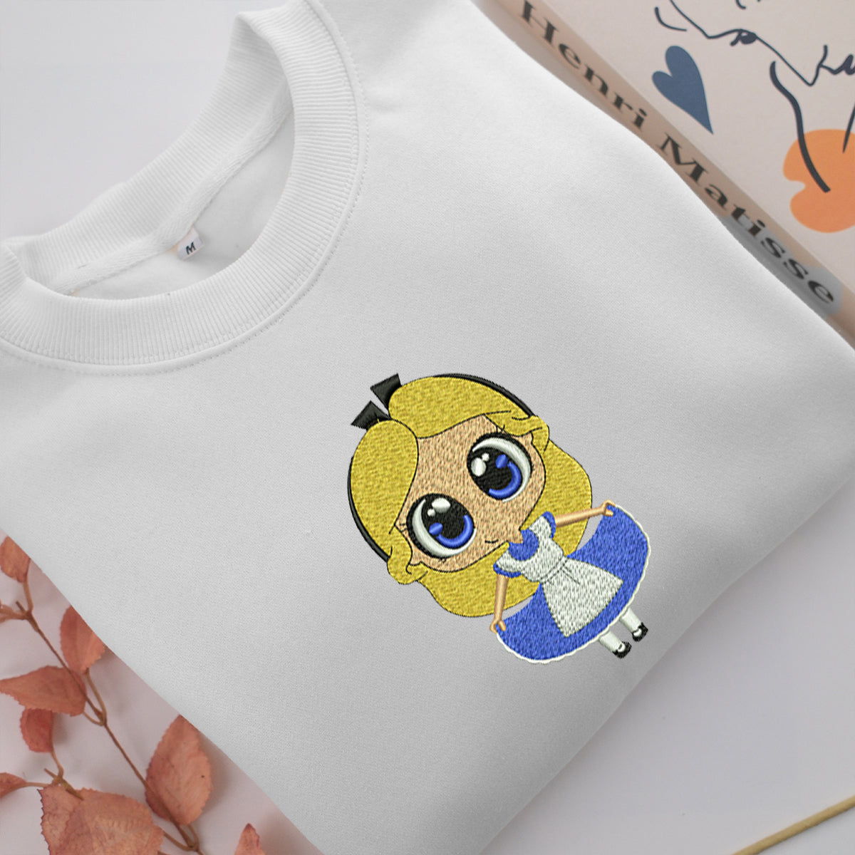 Chibi Alice Embroidery, Disneyland Embroidered Sweatshirt, Movie Disney Inspired, Valentine's Day Gifts Idea For Him Her