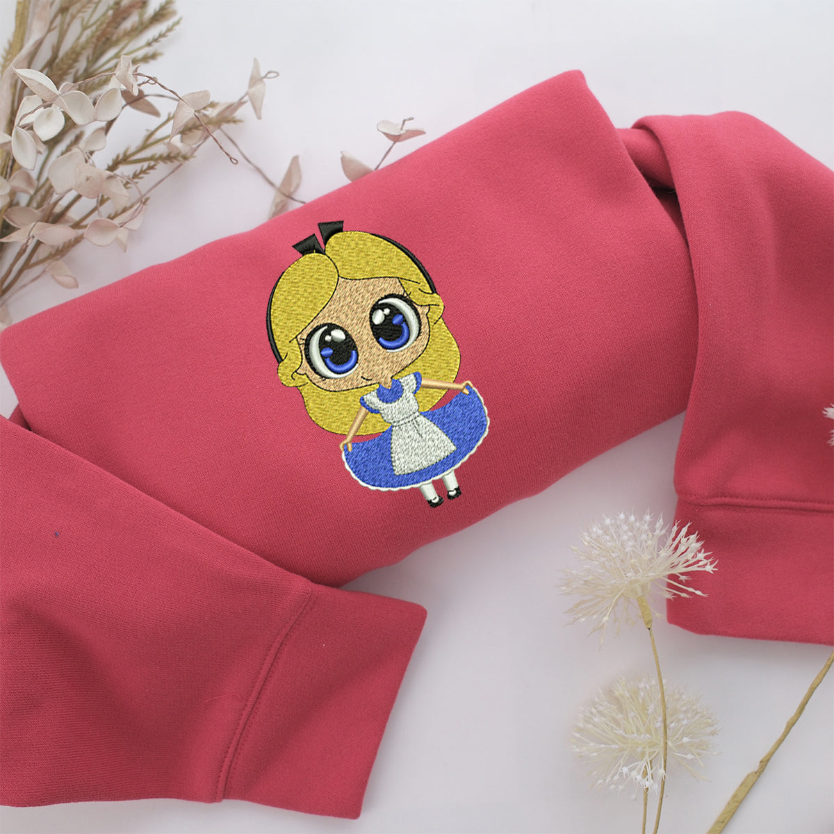 Chibi Alice Embroidery, Disneyland Embroidered Sweatshirt, Movie Disney Inspired, Valentine's Day Gifts Idea For Him Her