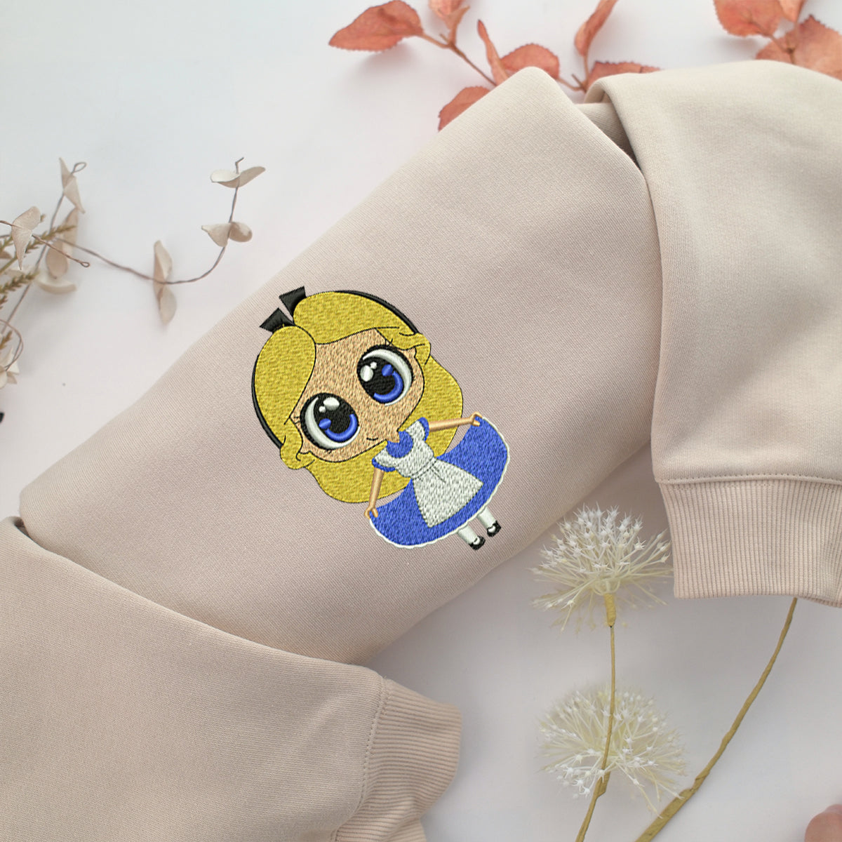 Chibi Alice Embroidery, Disneyland Embroidered Sweatshirt, Movie Disney Inspired, Valentine's Day Gifts Idea For Him Her