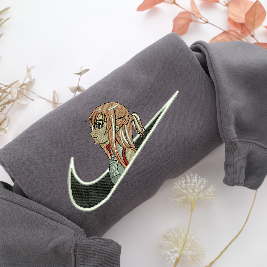 Yuuki Asuna Swoosh Nike Embroidered Sweatshirt, Nike Movie Inspired, Valentine's Day Gifts Idea For Him Her