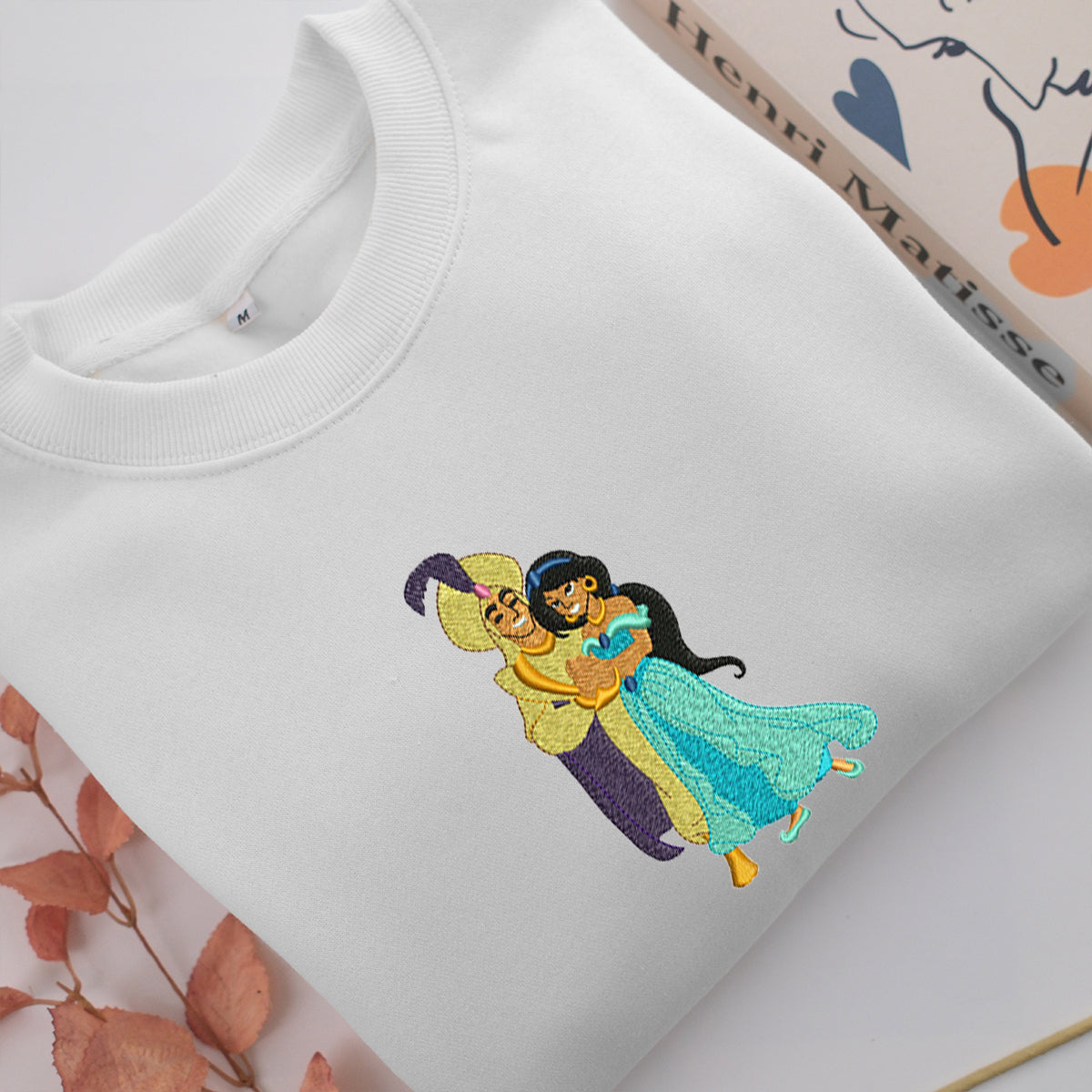 Aladdin & Jasmine Embroidery, Disneyland Embroidered Sweatshirt, Movie Disney Inspired, Valentine's Day Gifts Idea For Him Her