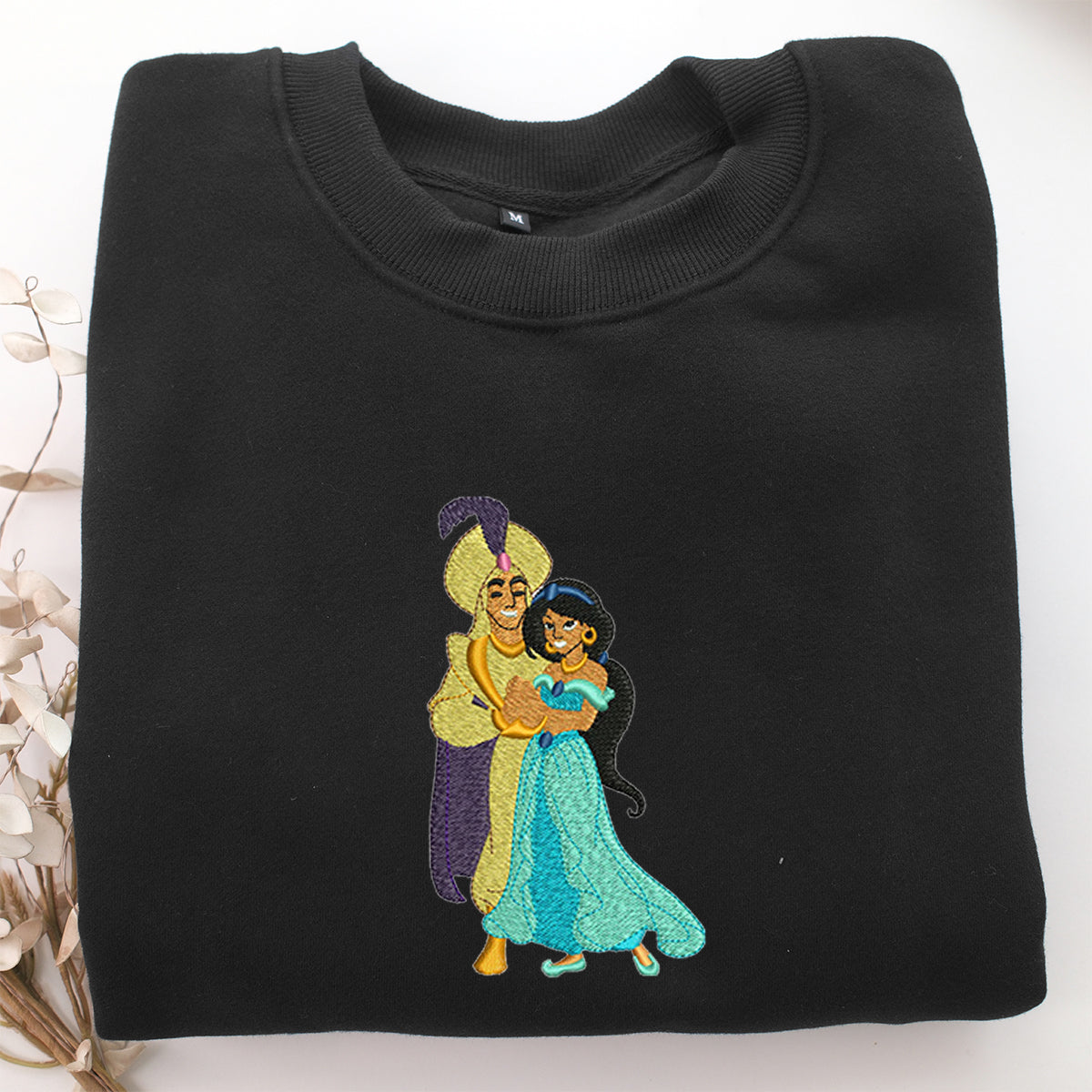 Aladdin & Jasmine Embroidery, Disneyland Embroidered Sweatshirt, Movie Disney Inspired, Valentine's Day Gifts Idea For Him Her