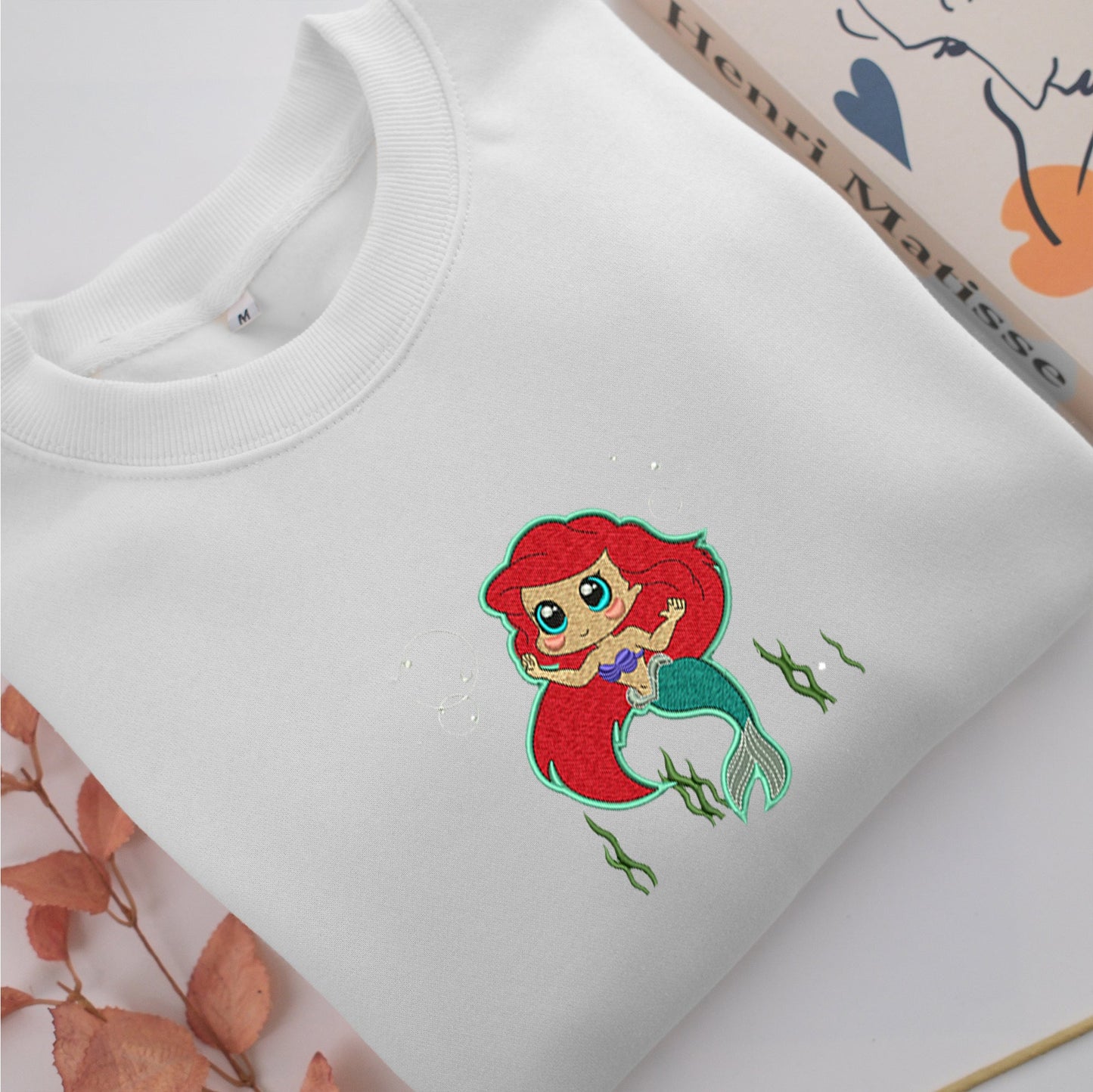 Chibi Ariel Embroidery, Disneyland Embroidered Sweatshirt, Movie Disney Inspired, Valentine's Day Gifts Idea For Him Her