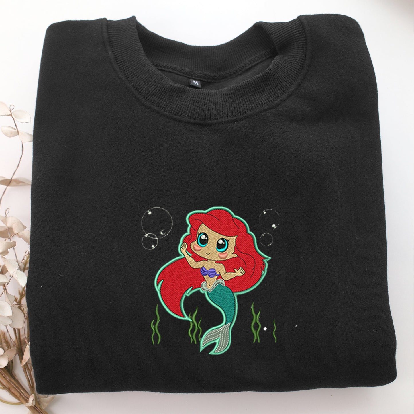 Chibi Ariel Embroidery, Disneyland Embroidered Sweatshirt, Movie Disney Inspired, Valentine's Day Gifts Idea For Him Her