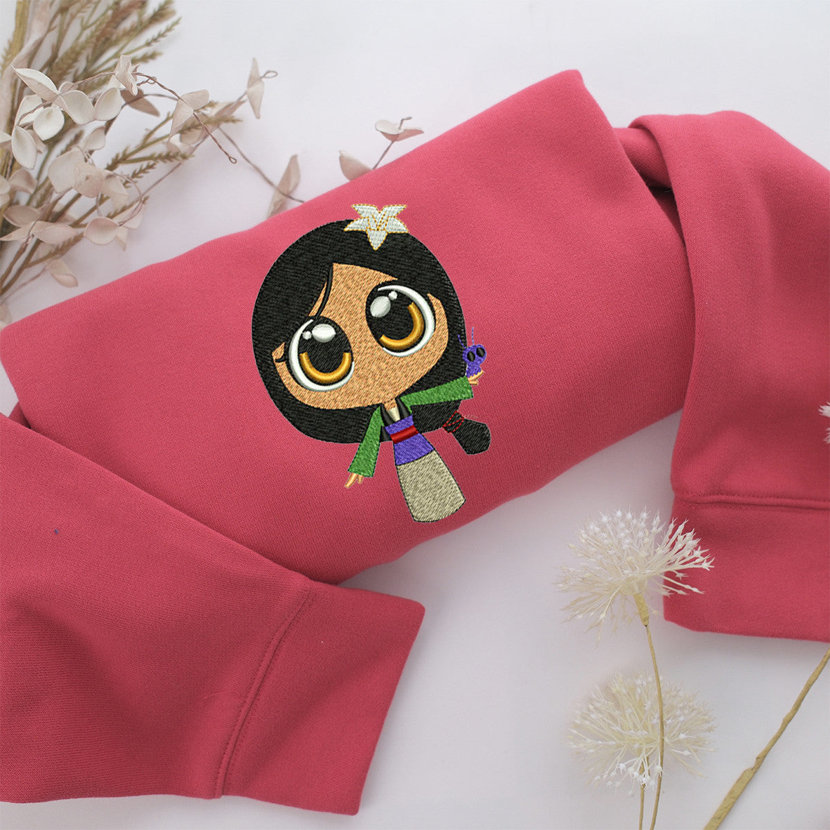 Chibi Mulan Embroidery, Disneyland Embroidered Sweatshirt, Movie Disney Inspired, Valentine's Day Gifts Idea For Him Her