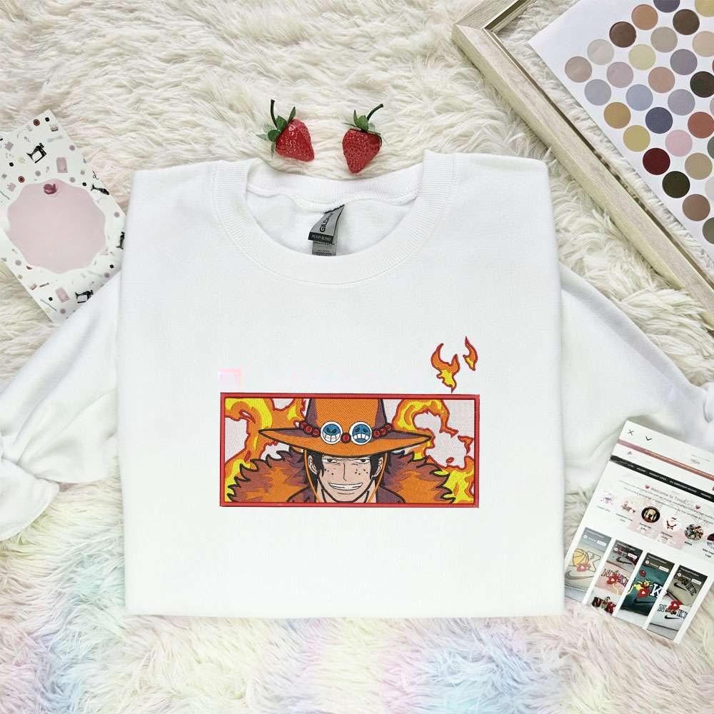 Ace On Fire One Piece Anime Embroidered Shirt
