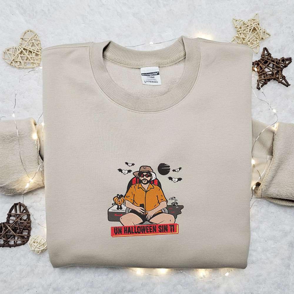 Bad Bunny Beach Un Halloween Sin Ti Embroidered Sweatshirt Celebrity Embroidered Hoodie Halloween Embroidered Shirt