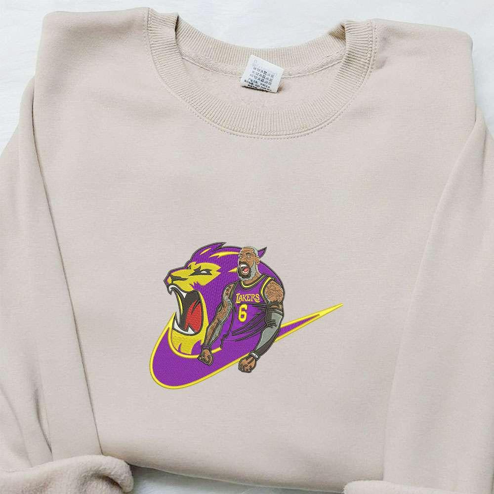 Lakers Lion x Nike Swoosh Embroidered Shirt Sports Embroidered Hoodie Best Gifts For Family