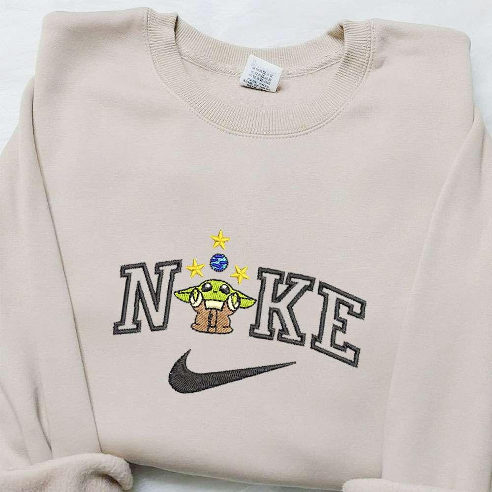 Baby Yoda x Nike Movie Embroidered Sweatshirt Custom Embroidered T shirt Best Birthday Gift Ideas