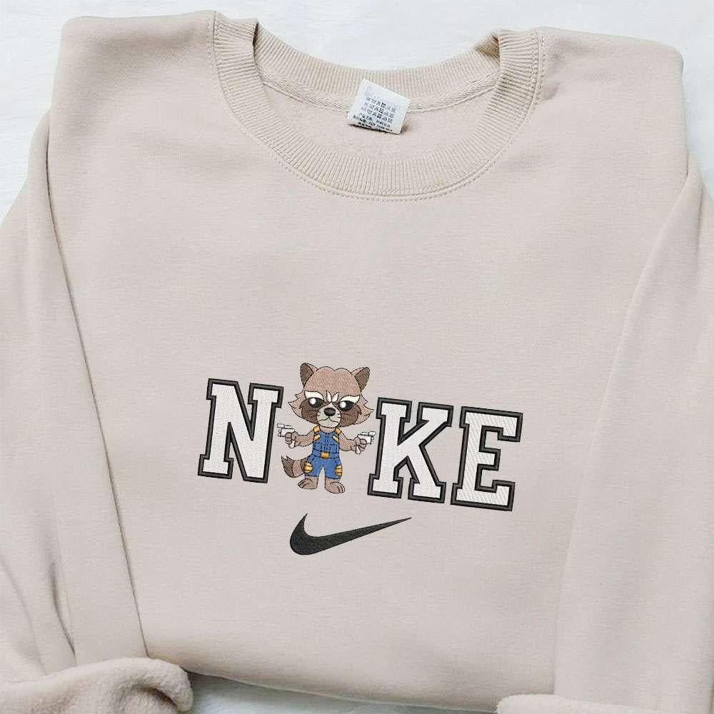 Chibi Rocket Racoon x Nike Embroidered Shirt Marvel Characters Embroidered Hoodie Best Gifts For Family