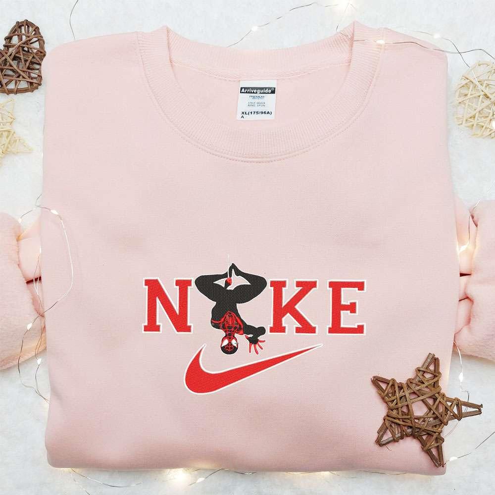 Spiderman Hanging x Nike Embroidered Shirt Marvel Superhero Movie Embroidered Hoodie Best Gift Idea