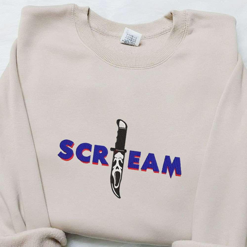 Scream Ghostface Knife Embroidered Shirt Horror Movie Embroidered T shirt Best Gift Ideas for Family