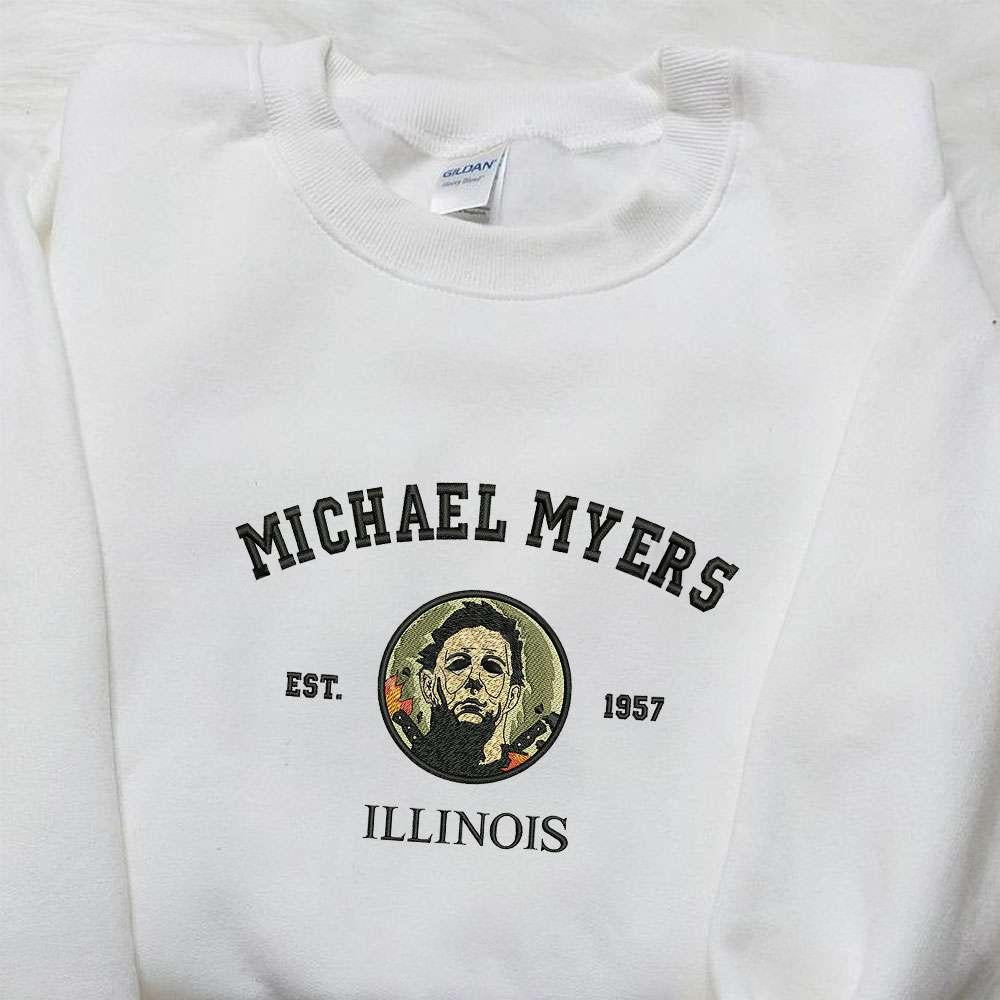 Michael Myer Est 1957 Illinois Embroidered Hoodie Horror Movie Characters Embroidered Sweatshirt Spooky Embroidered Shirt