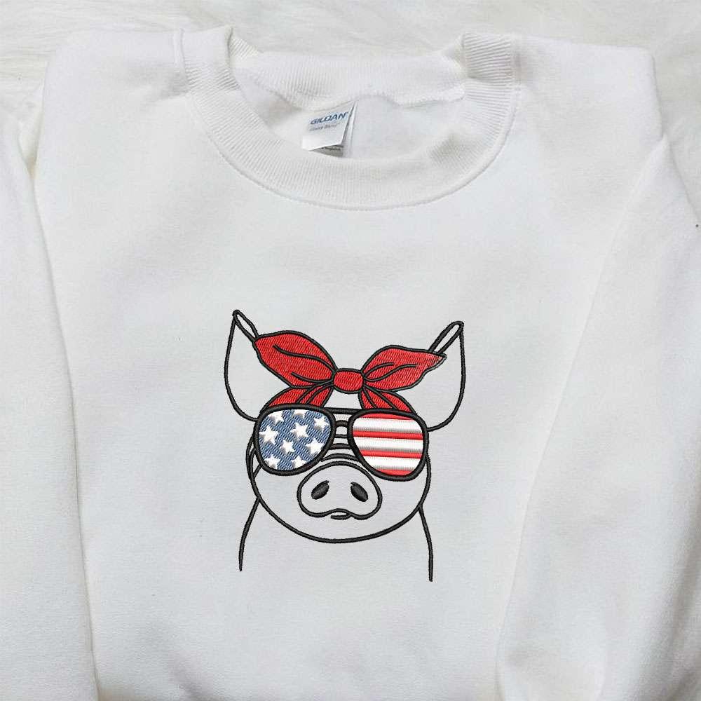 American Piggy Embroidered Shirt Animal Embroidered Shirt National Day Gifts