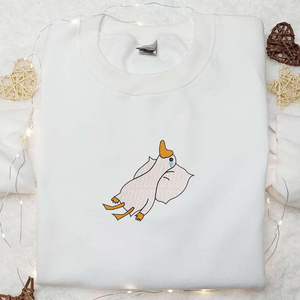 Crying Silly Goose Embroidered Shirt Animal Embroidered Shirt Funny Embroidered Shirt