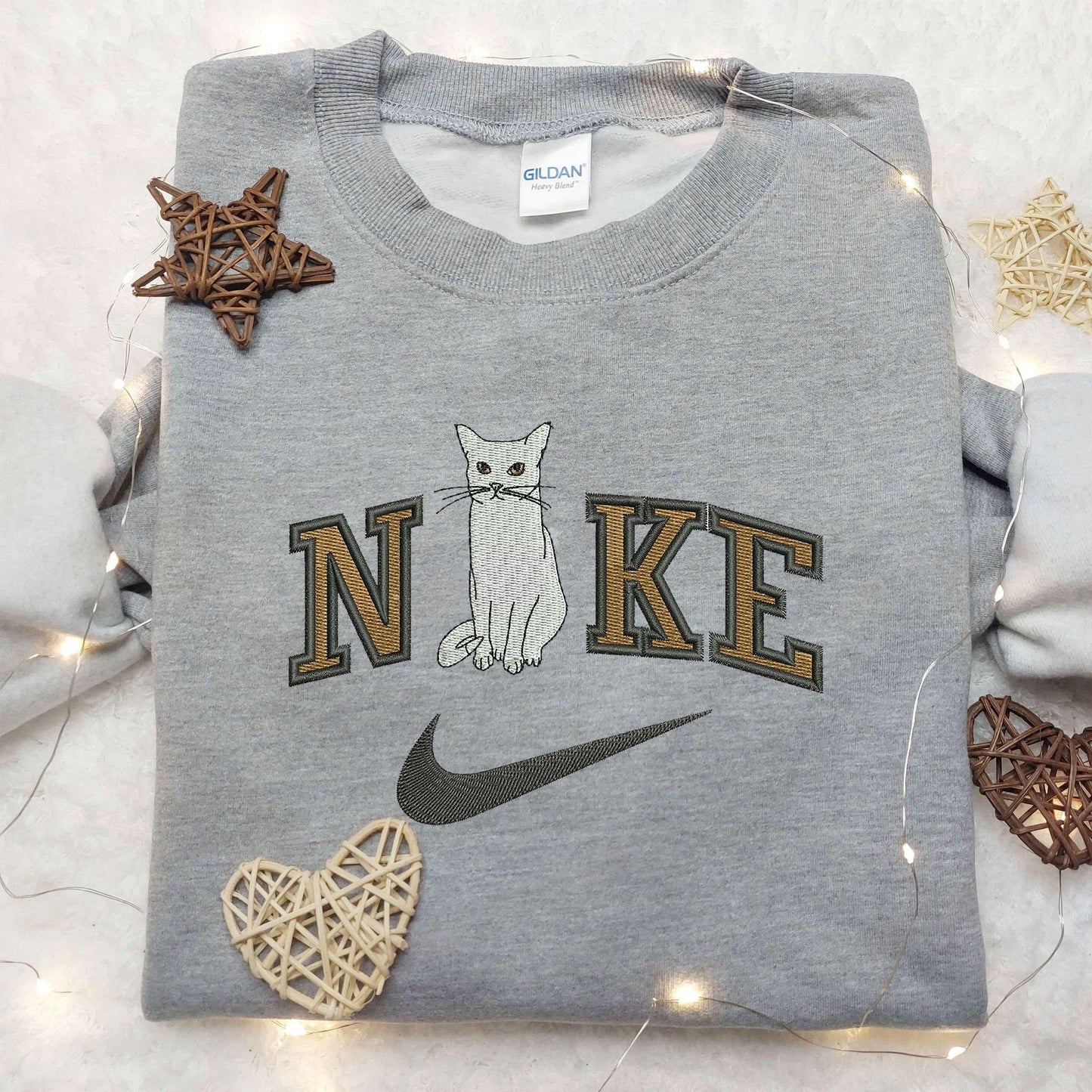 Cat Sit x Nike Embroidered Shirt Animal Embroidered Shirt Custom Nike Embroidered Shirt
