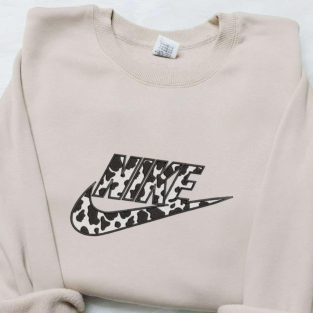 Cow Parrtern x Nike Embroidered Hoodie Nike Inspired Embroidered Shirt Best Gifts for Family