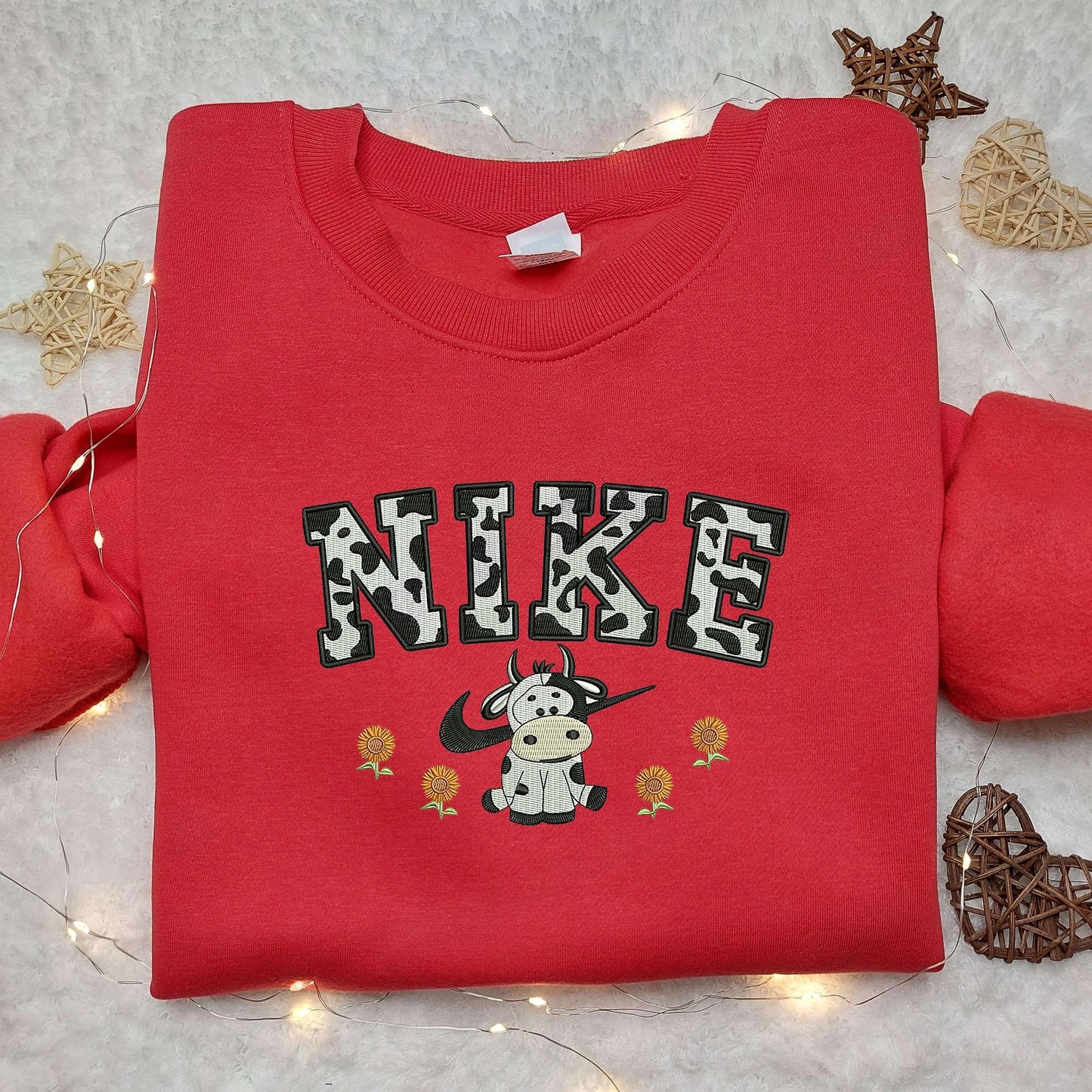 Cow Flower x Nike Embroidered Shirt Animal Embroidered Shirt Custom Nike Embroidered Shirt
