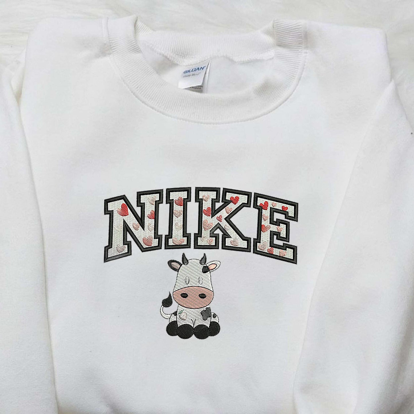 Cow Sit Love x Nike Embroidered Shirt Valentine Embroidered Shirt Custom Nike Embroidered Shirt