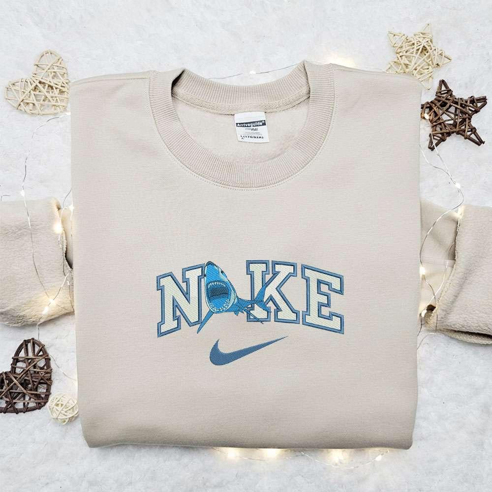 Blue Shark x Nike Embroidered Shirt Animal Embroidered Hoodie Best Gift Idea