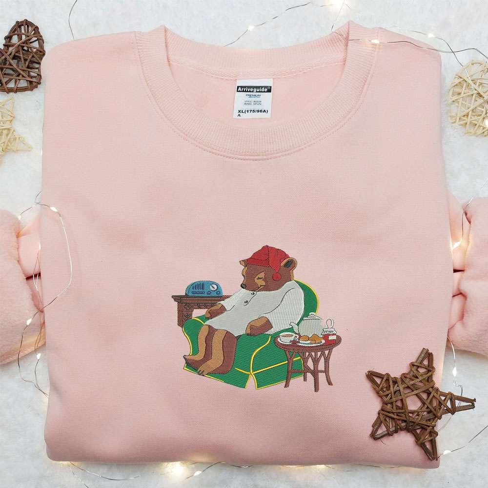 Bear Xmas Embroidered Shirt Animal Embroidered Hoodie Christmas Embroidered Shirt