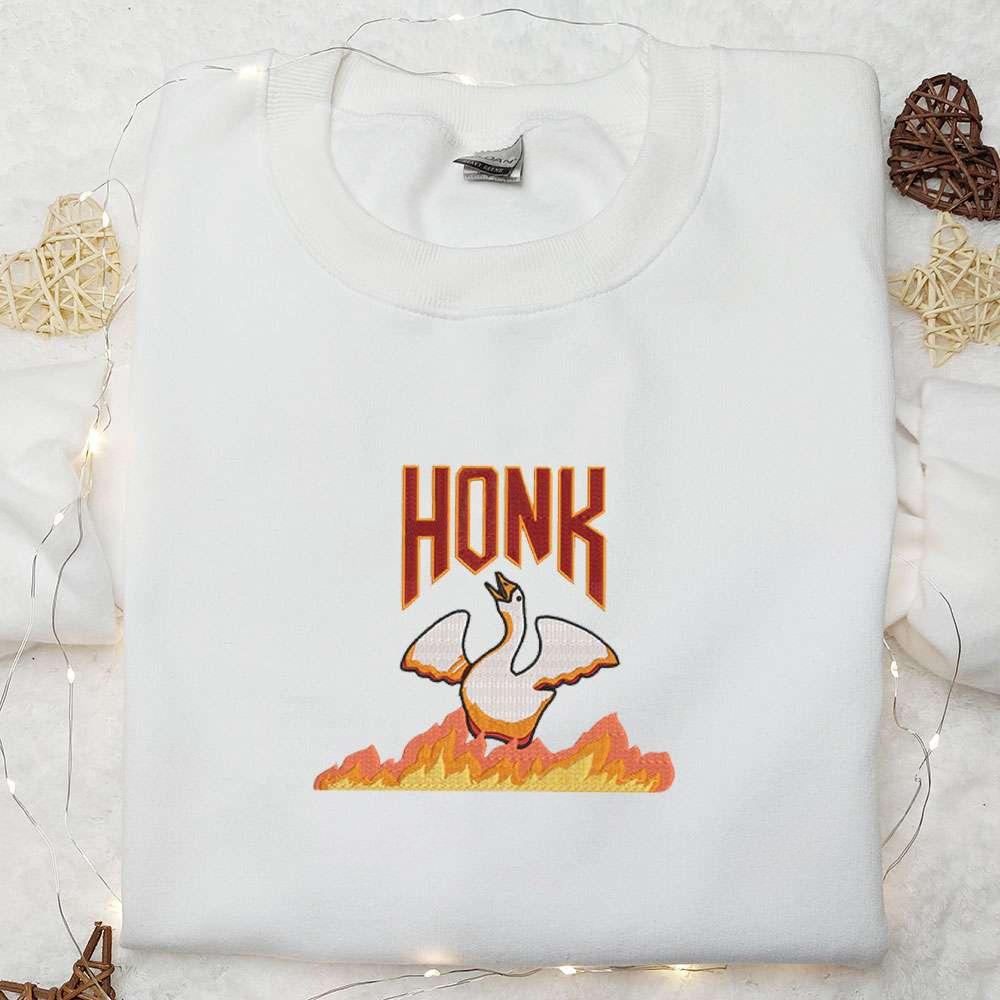 Angry Silly Goose Honk Embroidered Shirt Animal Embroidered Shirt Funny Embroidered Shirt