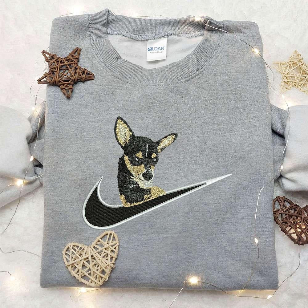 Chihuahua x Nike Swoosh Embroidered Shirt Animal Embroidered Shirt Custom Nike Embroidered Shirt