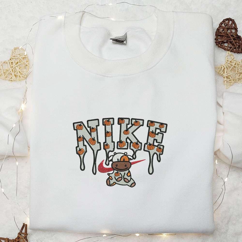 Cow Pumpkin x Nike Embroidered Sweatshirt Halloween Embroidered Hoodie Nike Inspired Embroidered Shirt
