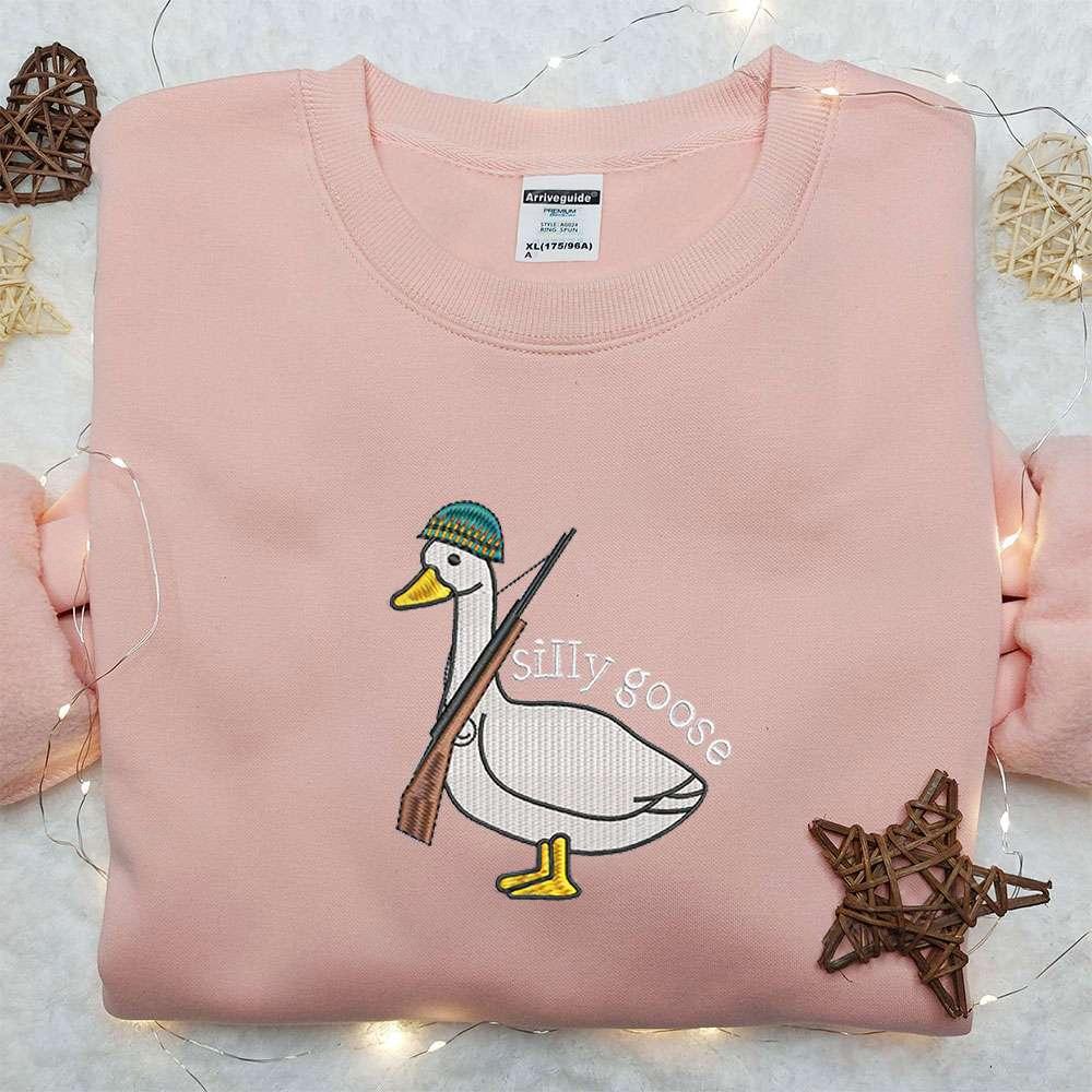 Silly Goose with Gun Embroidered Shirt Animal Embroidered Shirt Funny Embroidered Shirt 2