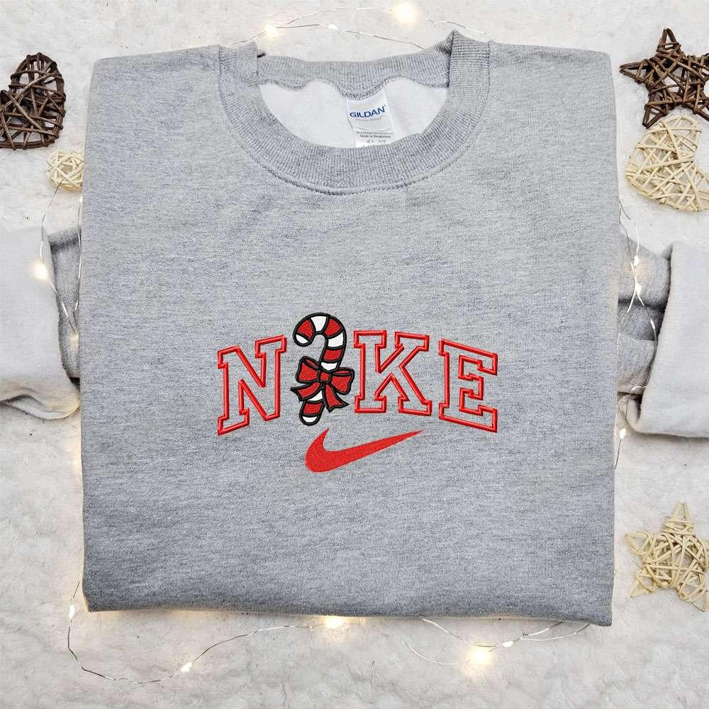 Candy Cane x Nike Embroidered Sweatshirt Nike Inspired Embroidered Shirt Best Christmas Gift Ideas