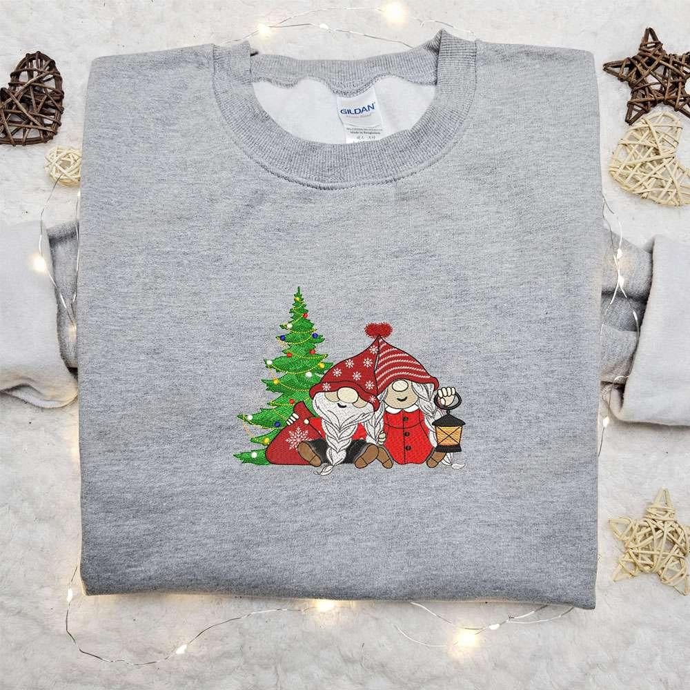Christmas Gnomes Couple Embroidered T shirt Christmas Embroidered Sweatshirt Best Christmas Gift Ideas For Couples