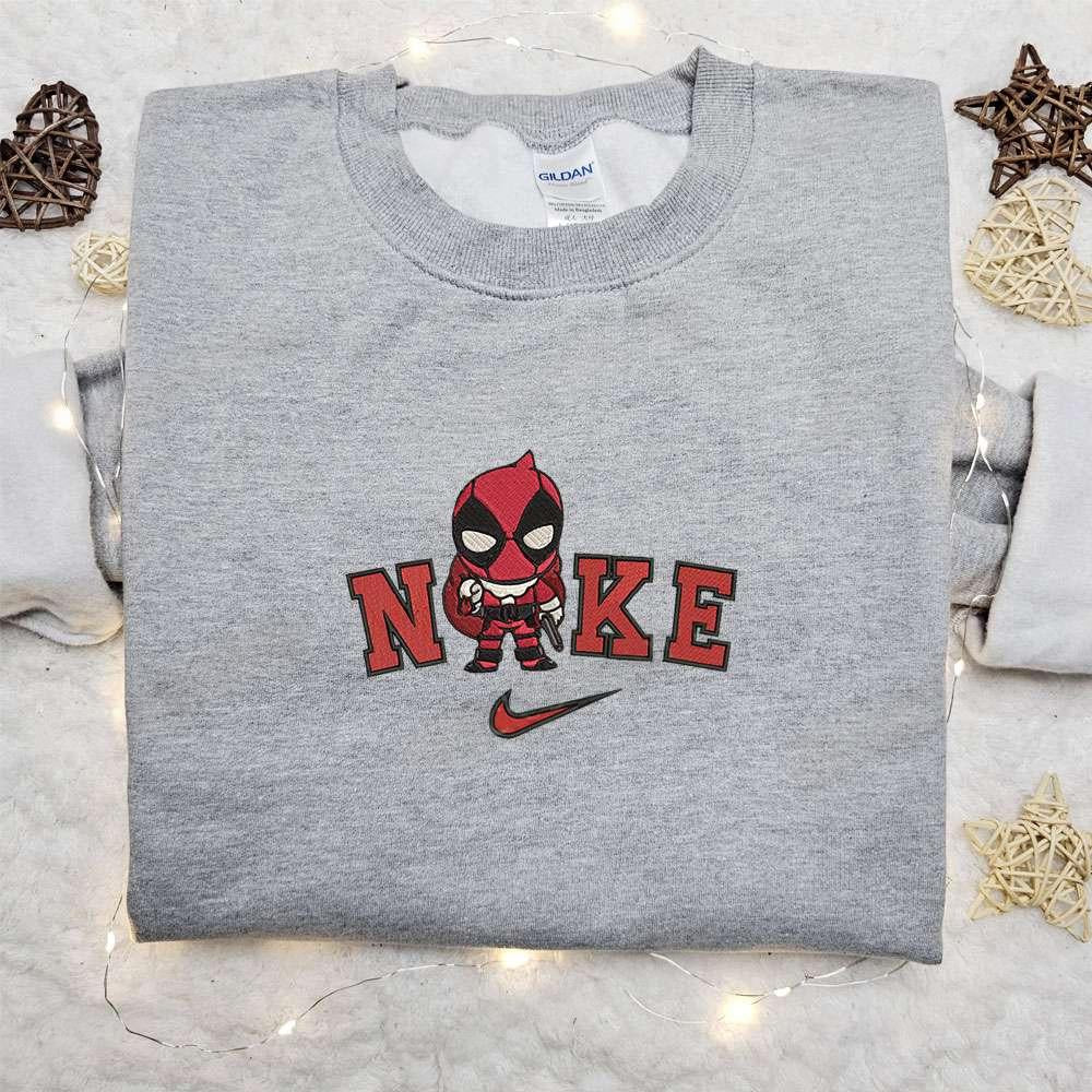 Chibi Dead Pool Santa x Nike Christmas Embroidered Sweatshirt Cartoon Christmas Embroidered Shirt Best Christmas Gift Ideas