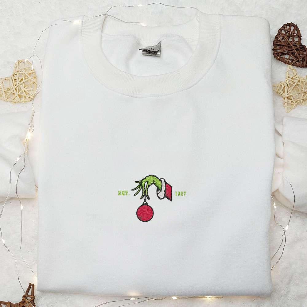 Whoville University Est 1957 Grinch Hand Embroidered Shirt Christmas Embroidered Hoodie Best Gifts For Family 1