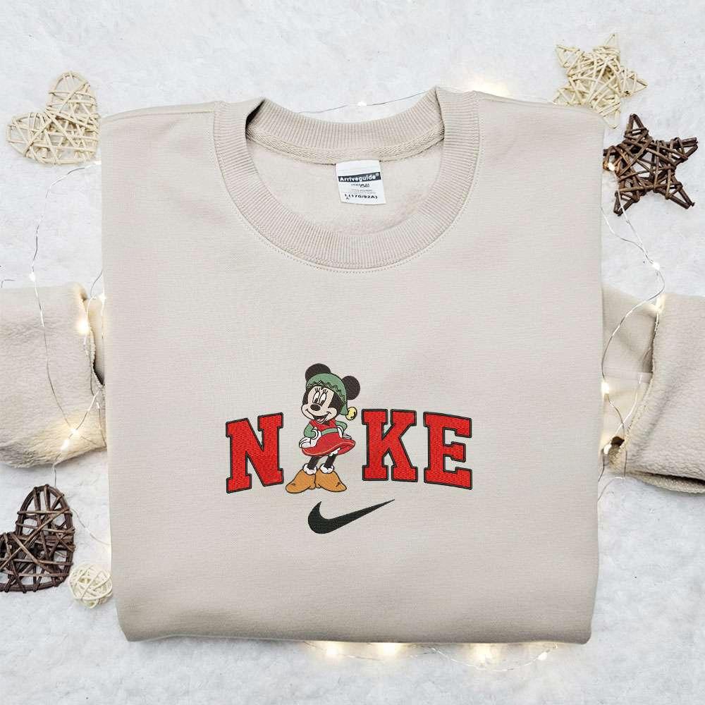 Vintage Lady Minnie Mouse x Nike Christmas Embroidered Sweatshirt Disney Characters Movie Merry Christmas Embroidered Shirt Best Christmas Day Gift Ideas