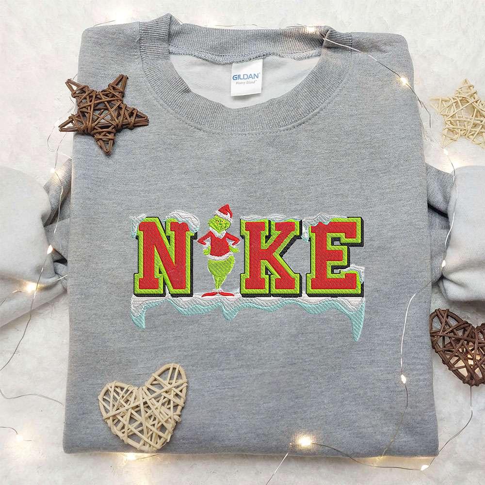 Xmas Grinch x Nike Embroidered Hoodie Nike Inspired Embroidered Shirt Best Christmas Gift Ideas