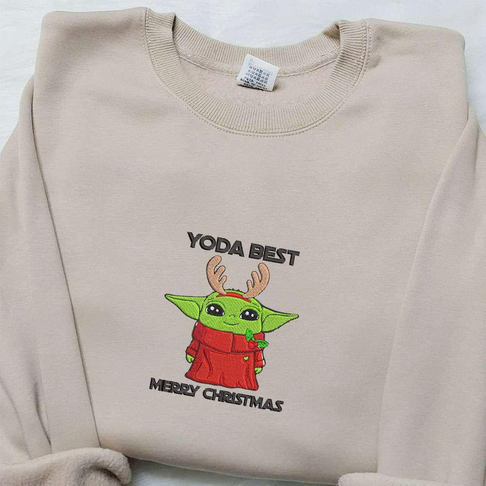 Yoda Best Merry Christmas Embroidered Shirt Christmas Embroidered Hoodie Best Gifts For Family
