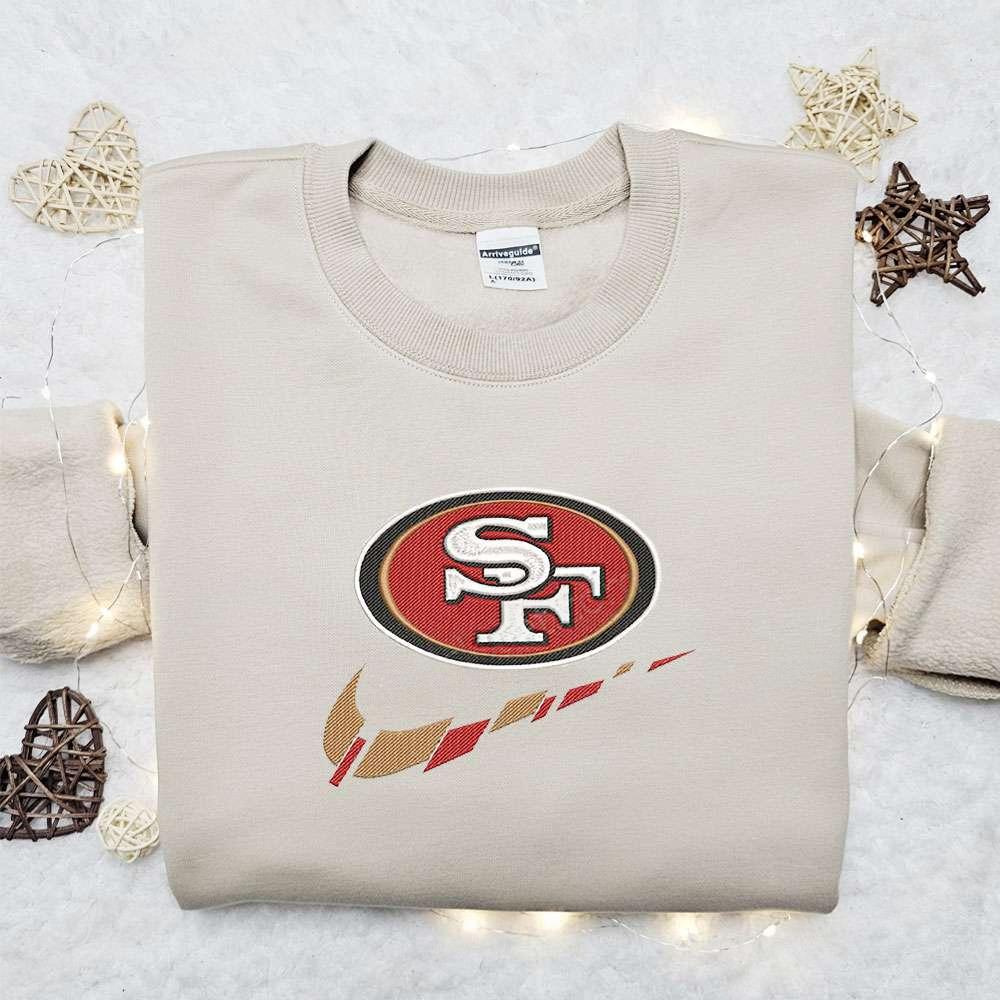 San Francisco 49ers x Nike Swoosh Embroidered Shirt NFL Sports Embroidered Hoodie Best Gift Idea 1