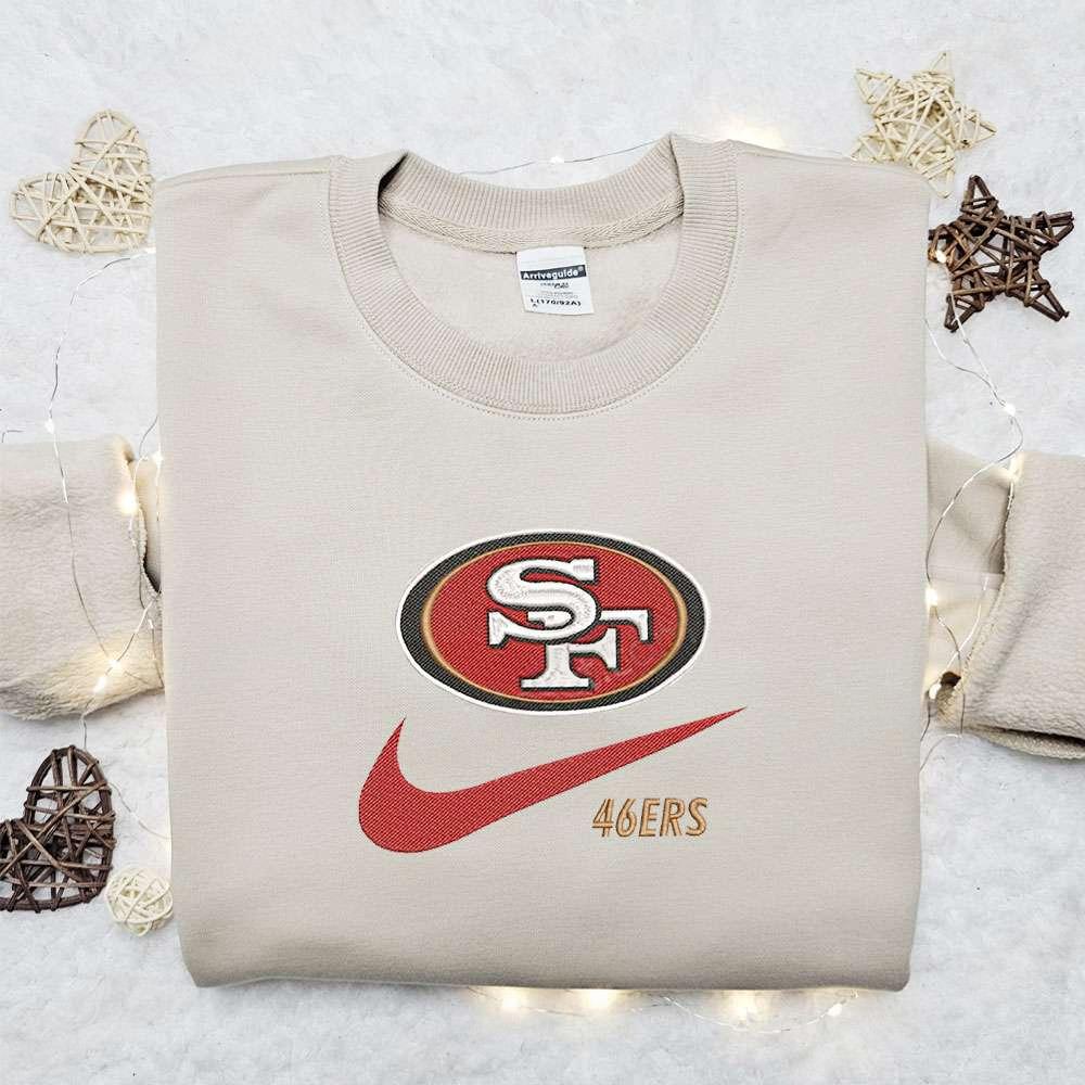 San Francisco 49ers x Nike Swoosh Embroidered Shirt NFL Sports Embroidered Hoodie Best Gift Idea 1