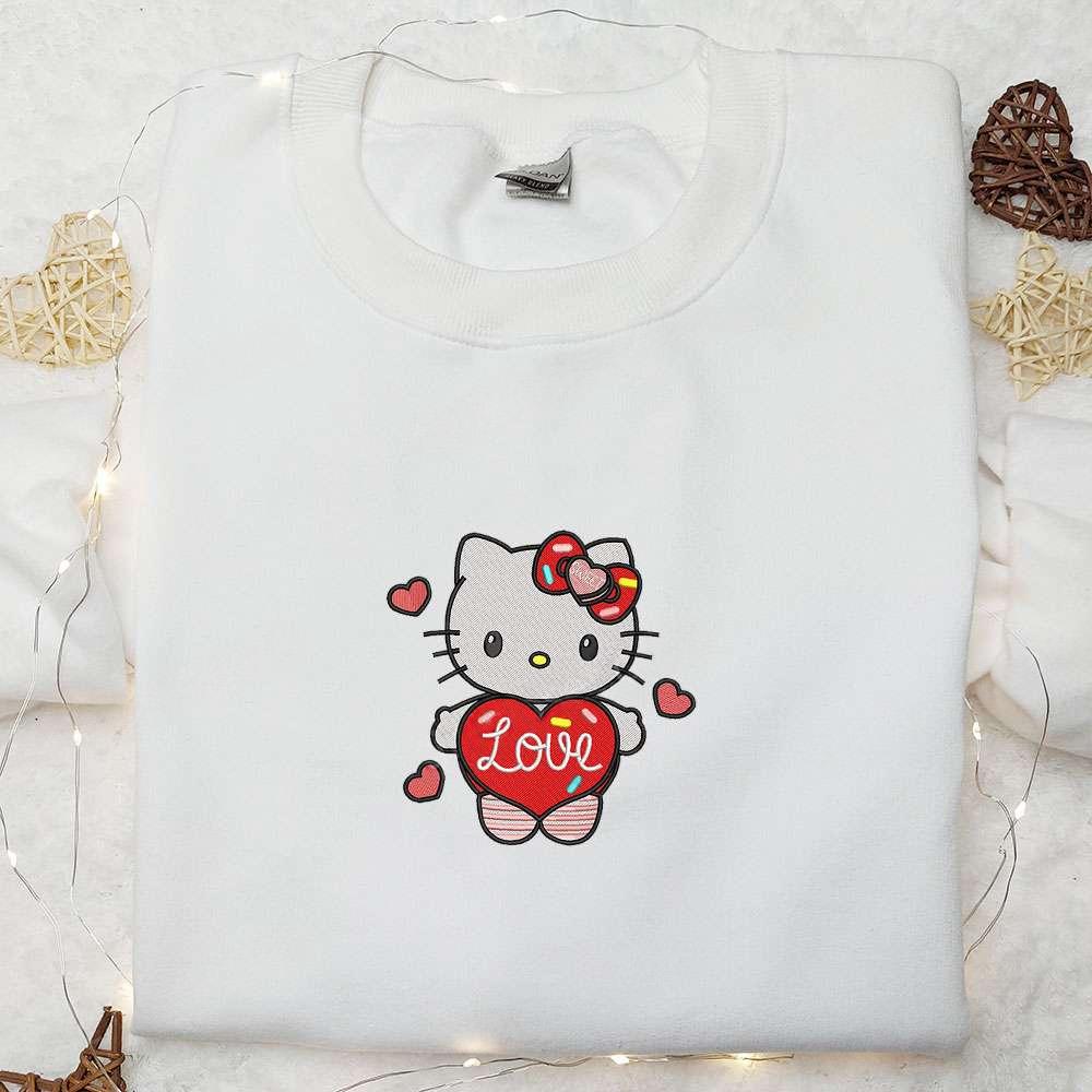 Hello Kitty Love Heart Embroidered Shirt Cartoon Embroidered Hoodie Best Valentine Gift Ideas