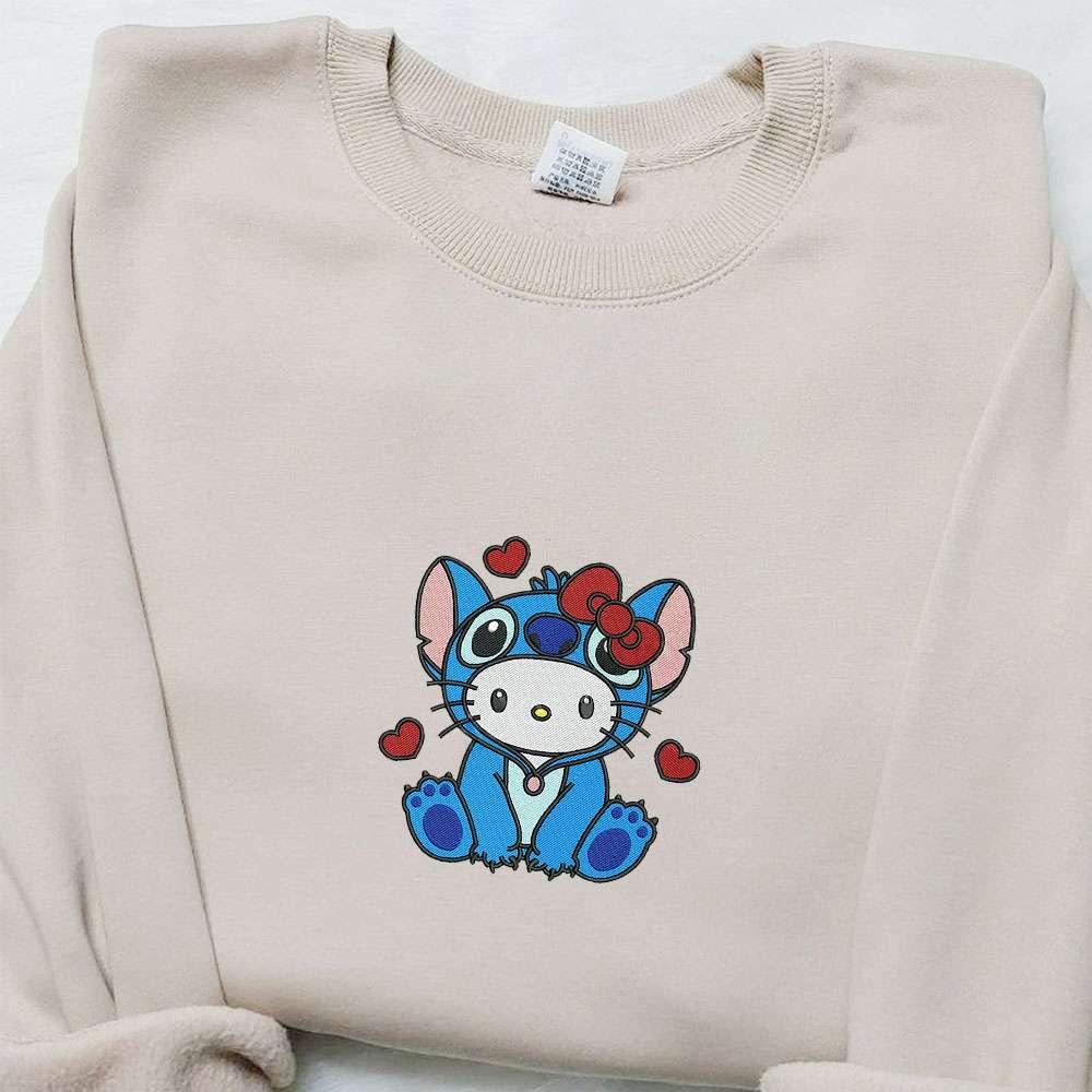 Hello Kitty Stitch Hearts Embroidered Shirt Cartoon Embroidered Hoodie Best Valentine Gift Ideas