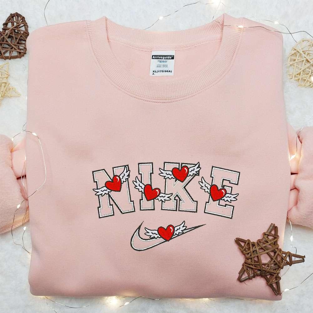 Heart Wings x Nike Embroidered Hoodie Nike Inspired Embroidered Shirt Best Valentines Day Gift Ideas