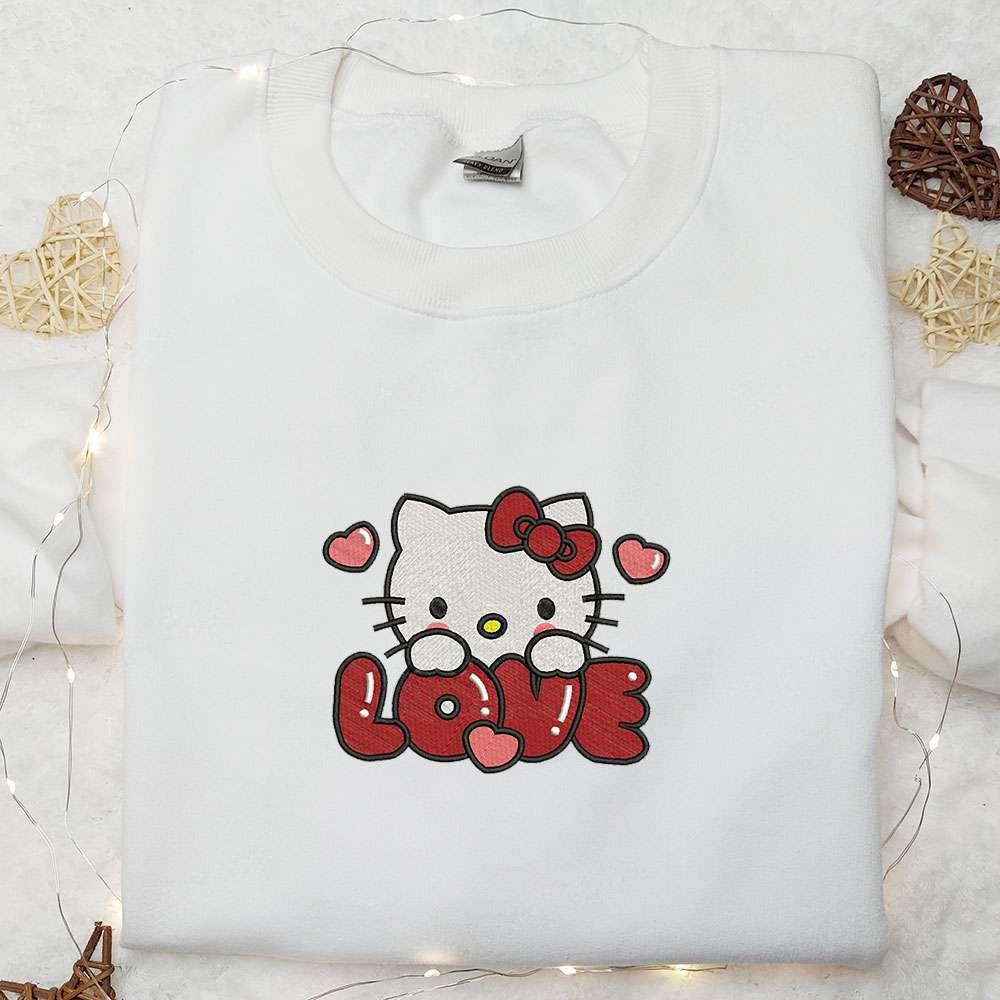 Hello Kitty Love Heart Embroidered Shirt Cartoon Embroidered Hoodie Best Valentine Gift Ideas
