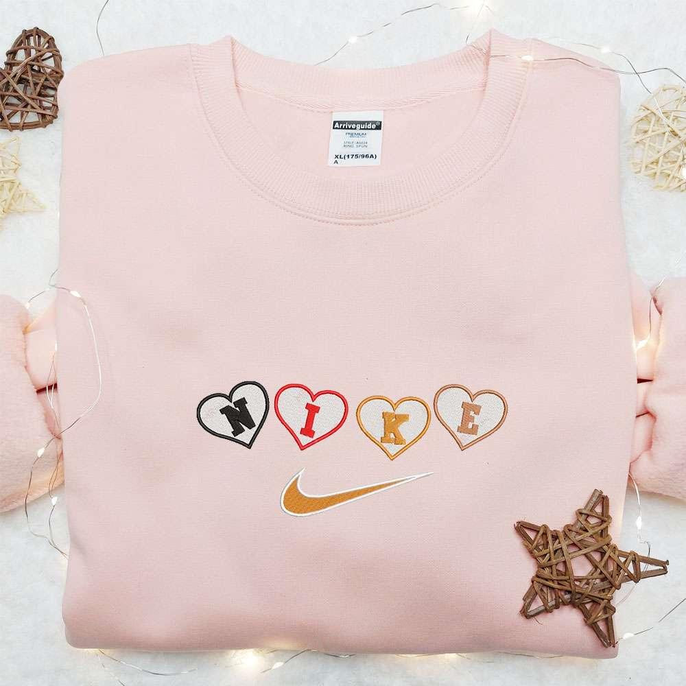 Hearts Nike Embroidered Shirt Nike Inspired Embroidered Hoodie Best Valentine Gift Idea